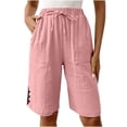thumbnail image 4 of Endives Womens Linen Shorts Casual Wide Leg Short Knee Length High Waisted Cotton Long Shorts With Pockets Beach Outfits Summer Pink, 4 of 7