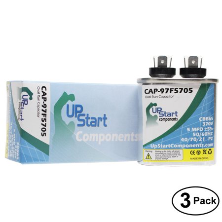 

3-Pack 5 MFD 370 Volt Oval Motor Run Capacitor Replacement for Amana / Goodman / Janitrol A24-10 - CAP-97F5705 UpStart Components Brand