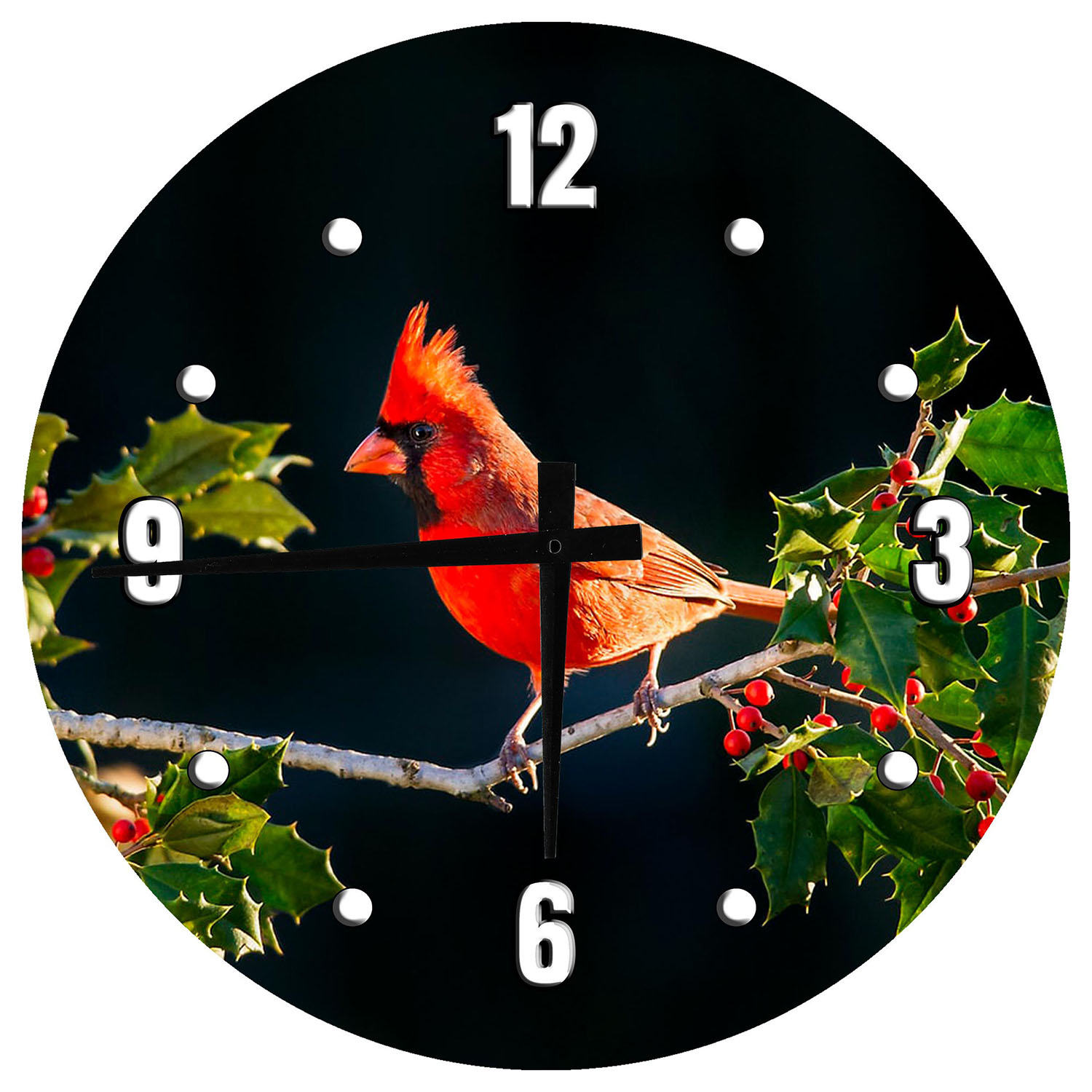 Large Wood Wall Clock 24 Inch Round Red Cardinal Round Small Battery