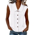 thumbnail image 2 of Women Tank Tops Women's Sleeveless Eyelet Embroidery Blouse Lapel Collar Button Shirt Dressy Casual Tank Tops Lightweight Breathable Daily Wear White 3XL, 2 of 5