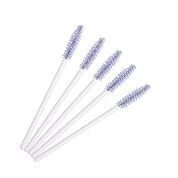 Xiao Hua 100 pinceles desechables para rímel de pestañas, extensiones de pestañas, cejas y maquillaje (varilla blanca, cabezal morado claro)
