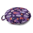 thumbnail image 1 of Cartoon Round Floor Cushion with Handle, Funky Hearts Creatures Little Girls and Boys Cats Comic-themed, Decorative Pillow for Living Room & Dorms, 18" Round, Dark Purple Multicolor, by Ambesonne, 1 of 4