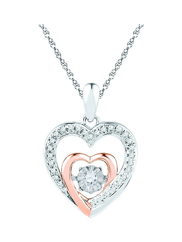 Moving Shimmer Diamond 10K Two Tone GoldSparkling Heart Necklace