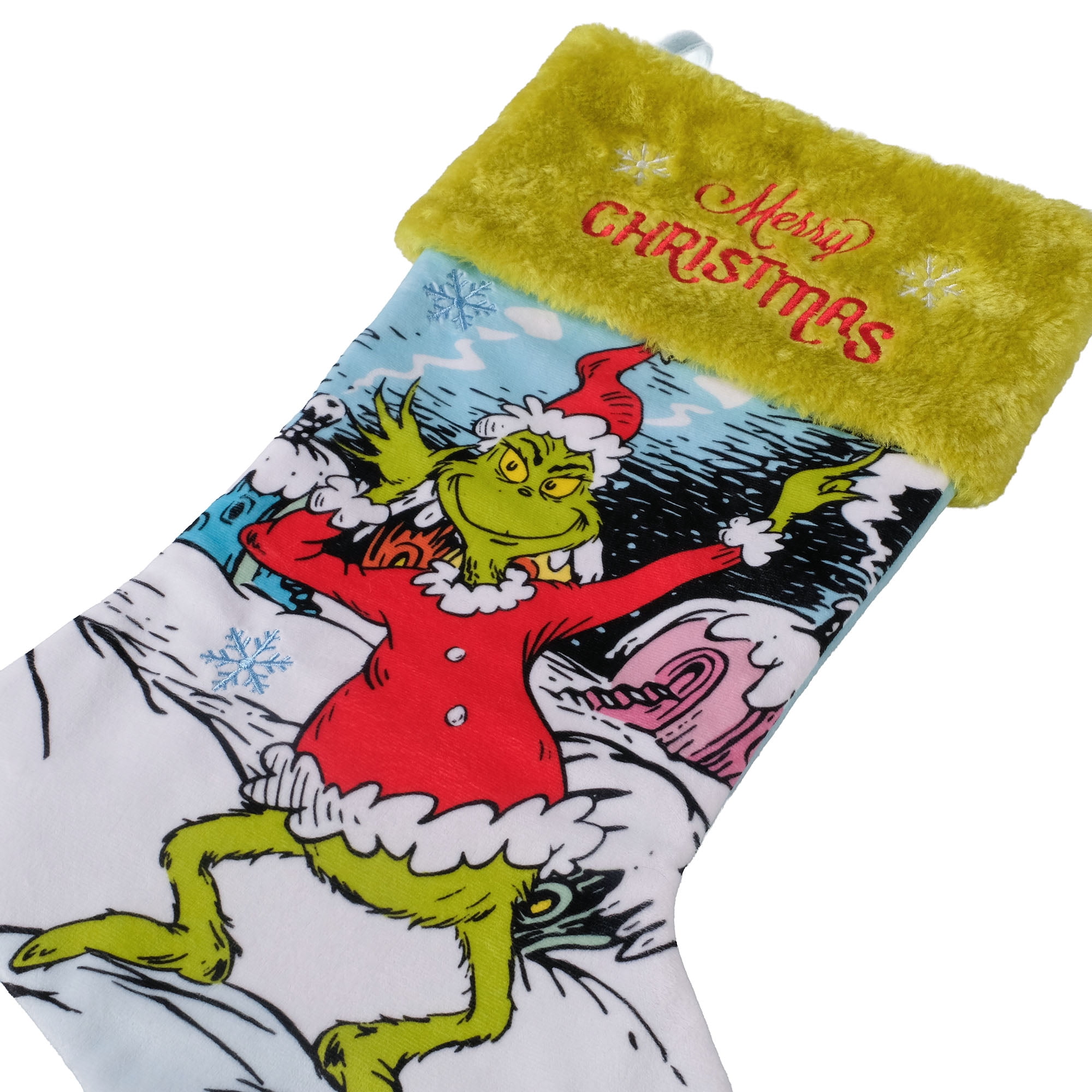 The Grinch 20-Inch Velvet Christmas Stocking with Green Embroidered Cuff