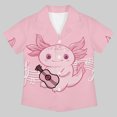thumbnail image 2 of Kids Cartoon Graphic Print Short Sleeve Button Down Camp Collar Shirt, Lightweight Casual Loose Summer Top for Boys Girls Daily Outdoor Wear(Pink,7-8 Years), 2 of 4