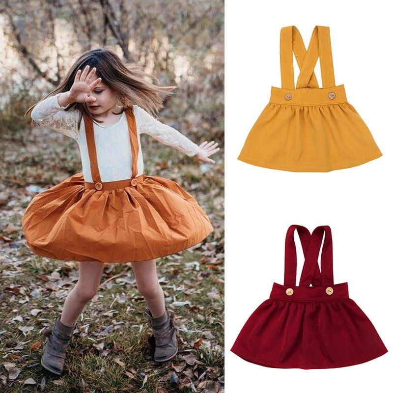 Kids Baby Girls Suspender Skirt Overalls Dress Outfits Party