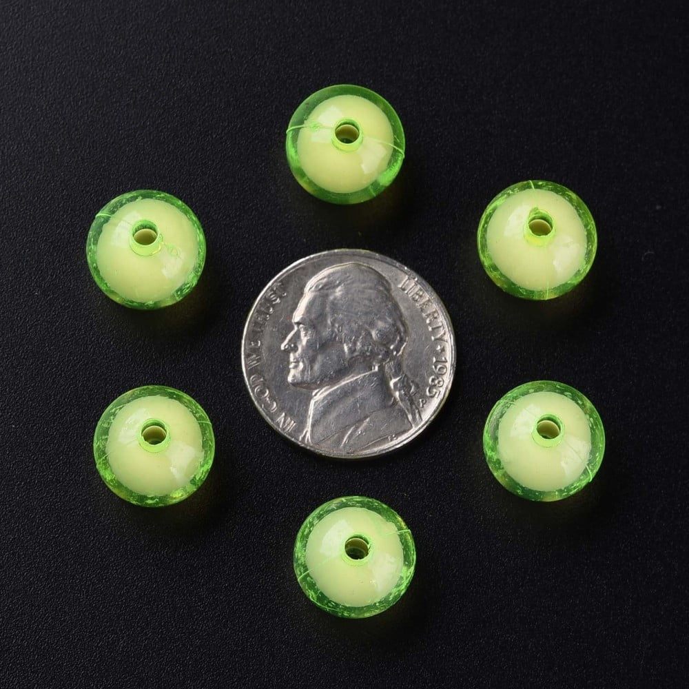 500gs Transparent Acrylic Beads Bead in Bead Round Lawn Green 11.5x11mm Hole: 2mm about 520pcs/500g