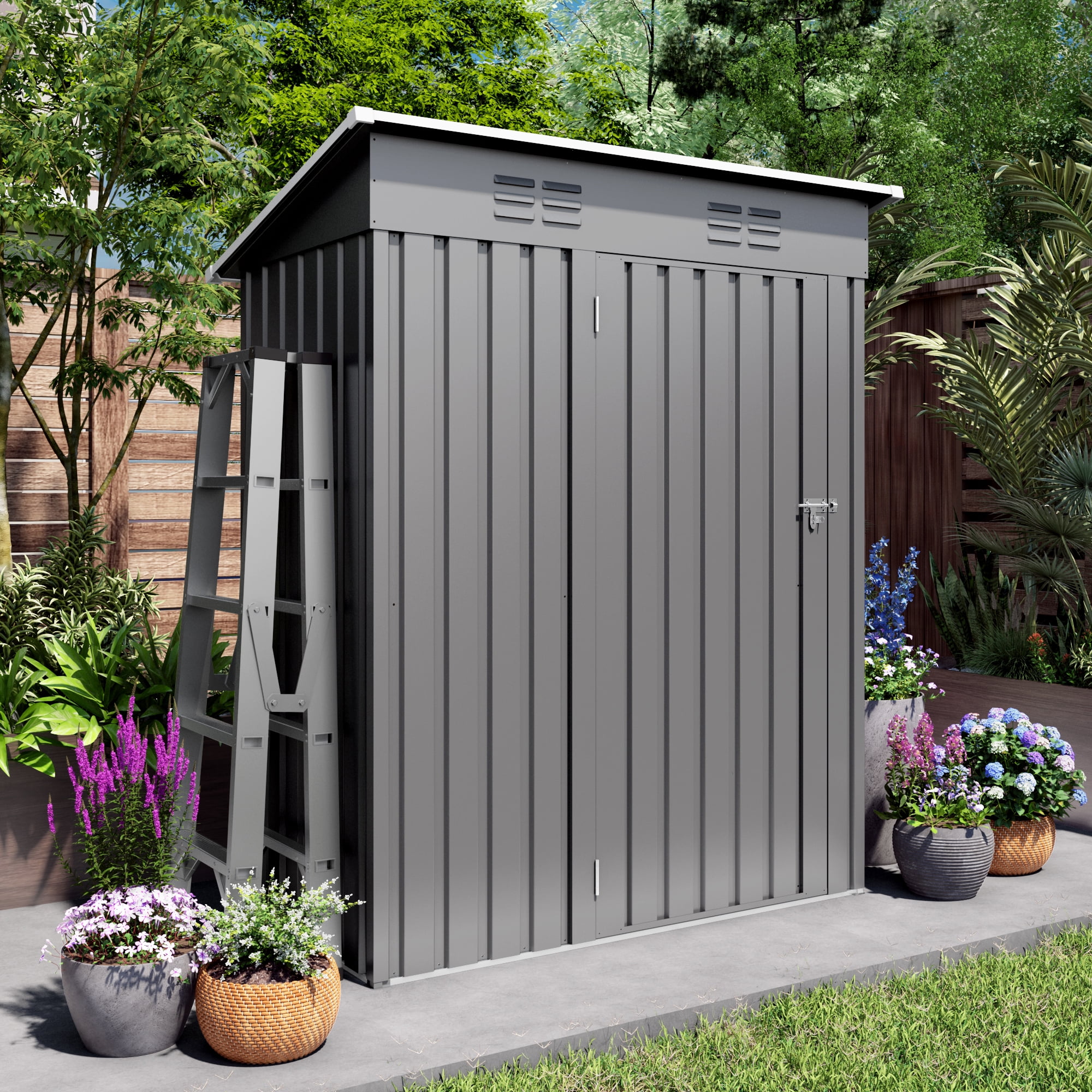 Vigo huseeo 5x3FT Metal Lean To Shed, Outdoor Storage Shed for Patio Backyard Garden (Gray)