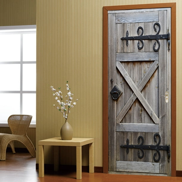 (95x215cm,I) Etiqueta de la puerta Efecto Trompe l'oeil 3D Interior PVC Pegatinas de pared para decoración de la pared Sala de estar Cocina Dormitorio Baño Papel pintado Rojo Verde RV1016-0122911FYD