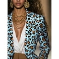 thumbnail image 2 of MORTTIC Women's Pink Leopard Print Long Sleeve Blazer Slim Fit Notch Lapel Button Spring Fall Fashion Office Wear Blue，XL, 2 of 3