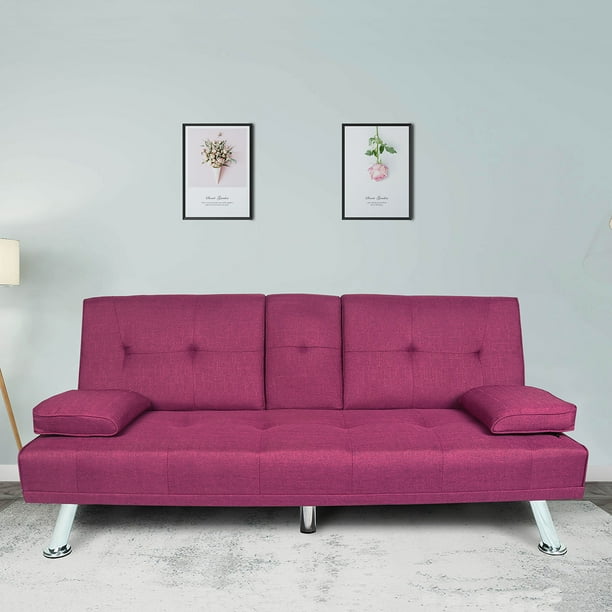 Modern Large Fabric Sectional Sofa Bed Sleeper Home Couch With 2 Cup Holders Purple Walmart Com Walmart Com