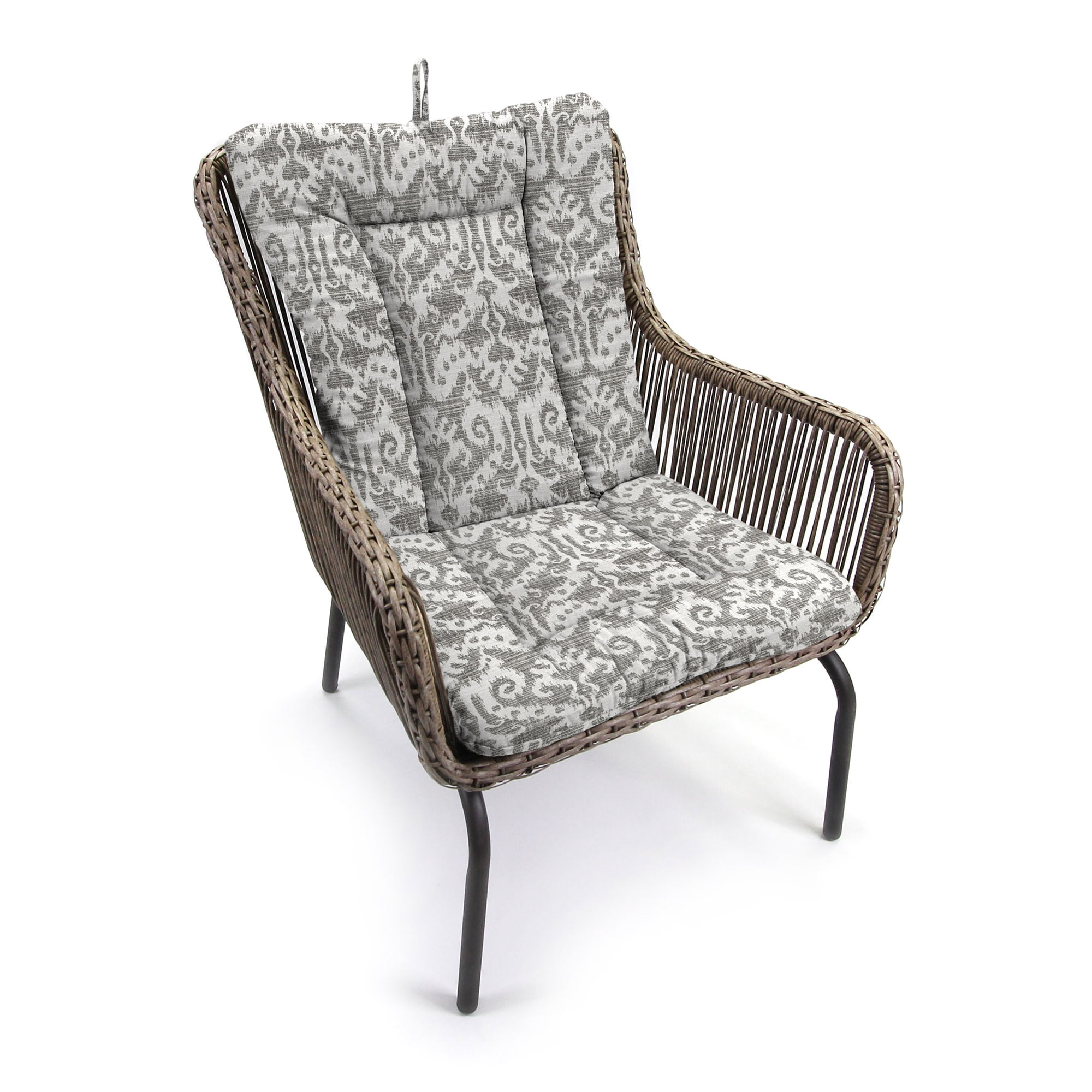 Jordan Manufacturing 38" x 21" Jeness Pewter Gray Damask Rectangular Outdoor Wrought Iron Chair Cushion with Ties and Hanger Loop (2 Pack)