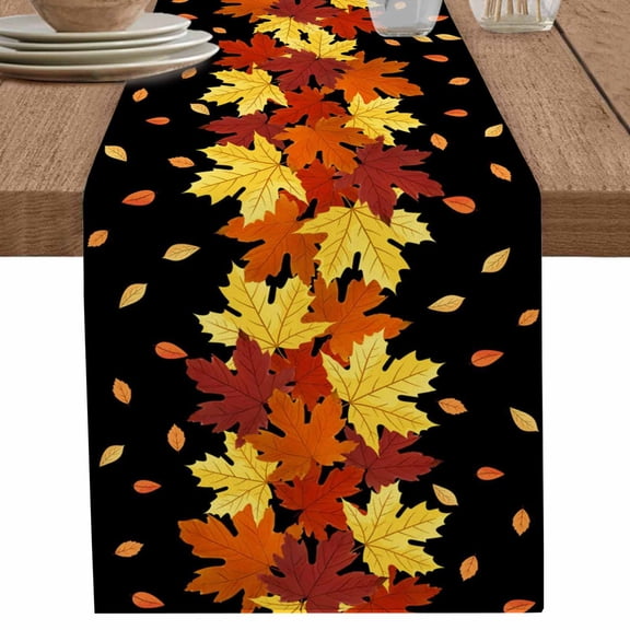 nqOlkjepod Fall Maple Leaf Table Runner 48 Inches Long Farmhouse Dress Scarves, Thanksgiving Yellow Orange Plant Black Dining Tablerunner for Coffee Table/Kitchen Island/Party Décor, 13" x 48"