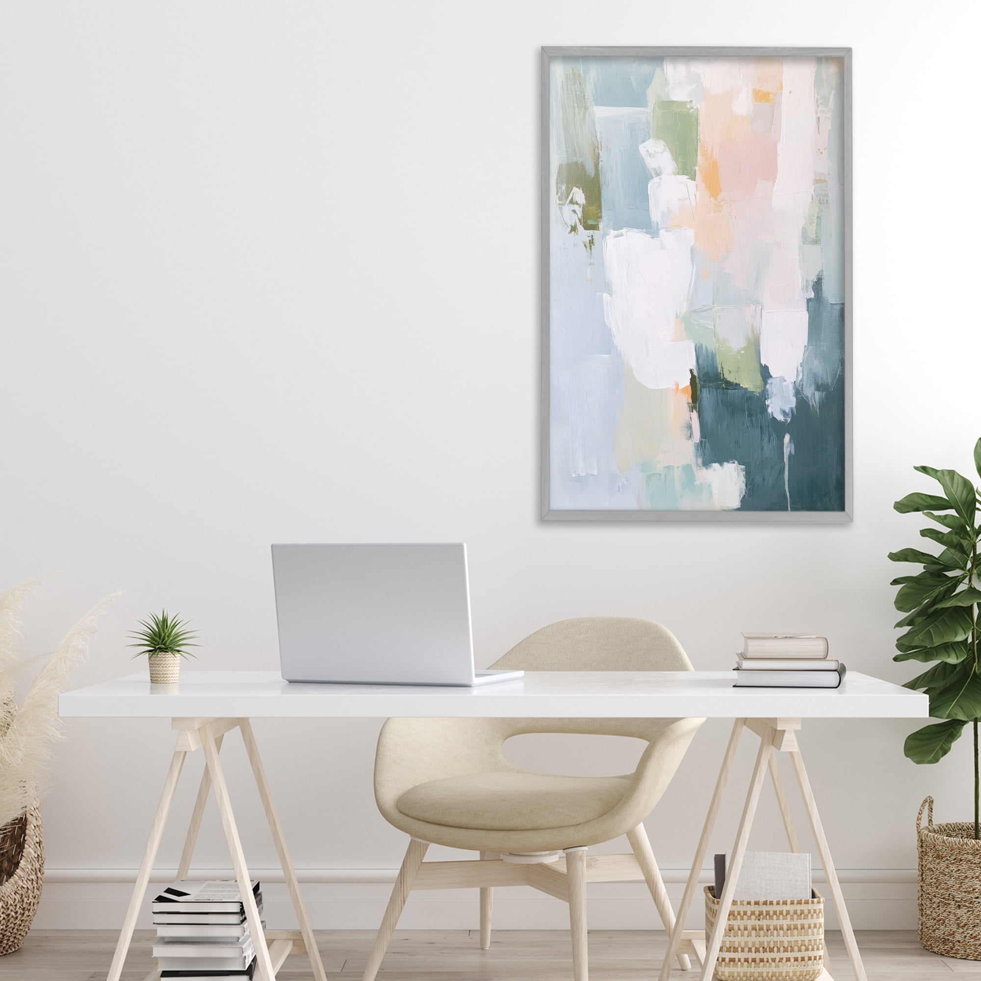 Stupell Industries Abstract Pastel Brushstroke Composition Gray Framed Giclee Art, design by Petal Prints Design