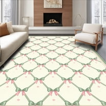 Flatwoven High Traffic Area Rug, Coquette Bow Serenade Pastel, Non Slip, Stain Resistant, Washable Area Rugs for Living Room, Bedroom(Beige, 4X6)