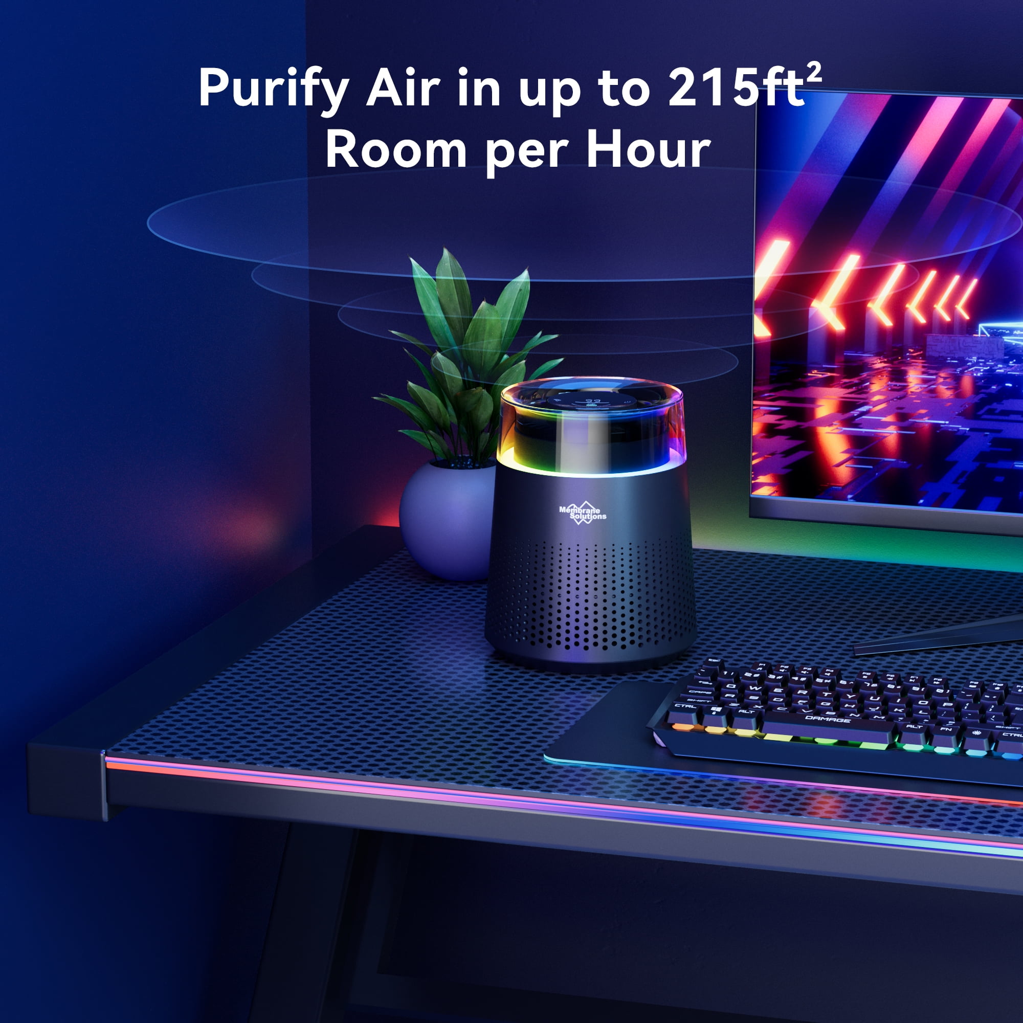 Membrane Solutions MSB5W 215 Sq Ft HEPA Air Purifier for Home Room, Smart Purificador,Remove 99.97% of Particles and Air Pollution,Black