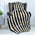 thumbnail image 4 of Striped Soft Flannel Fleece Blanket, Black and White Lines Background with Big and Small Stars Pattern Print, Cozy Plush for Indoor and Outdoor Use, 50" x 70", Black White and Yellow, by Ambesonne, 4 of 5