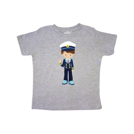 

Inktastic Cute Boy Boat Captain Skipper Brown Hair Gift Toddler Boy Girl T-Shirt