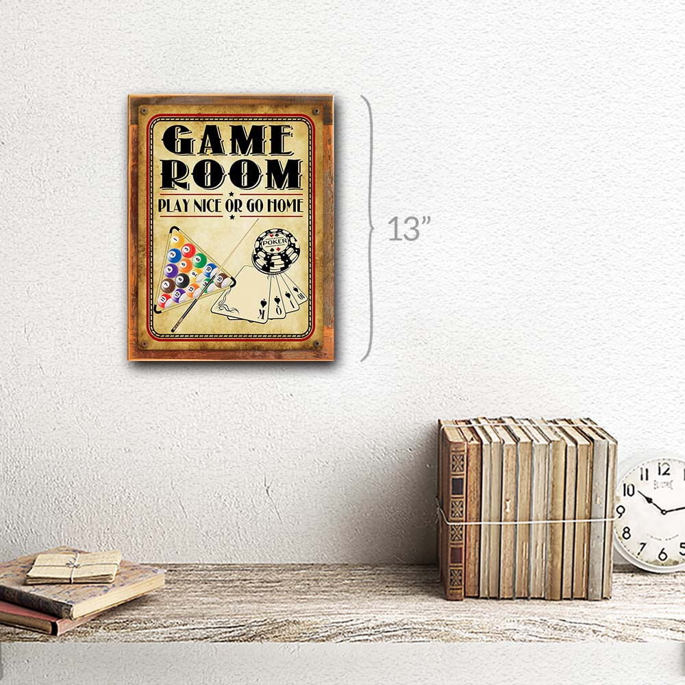 Game Room Decor Play Nice or Go Home 9 x 12 inch Metal Sign 