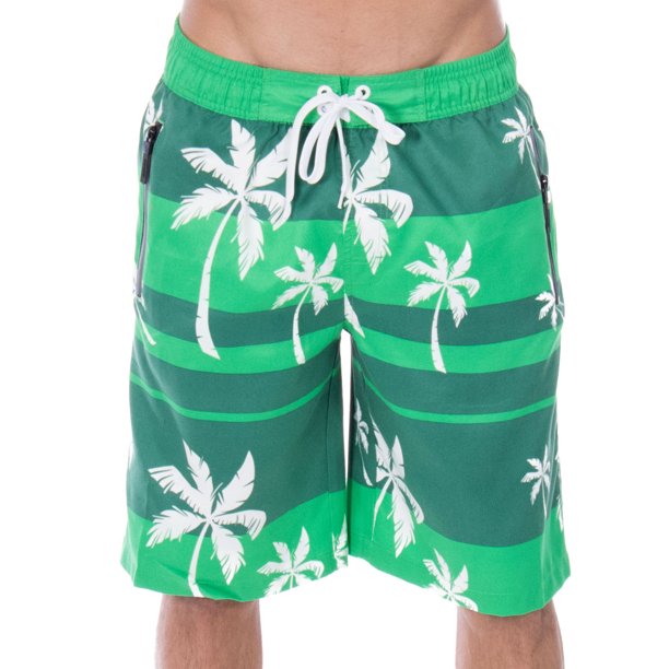 Simplicity - Men's Alvin Striped Palm Tree Print Swim Trunks ...