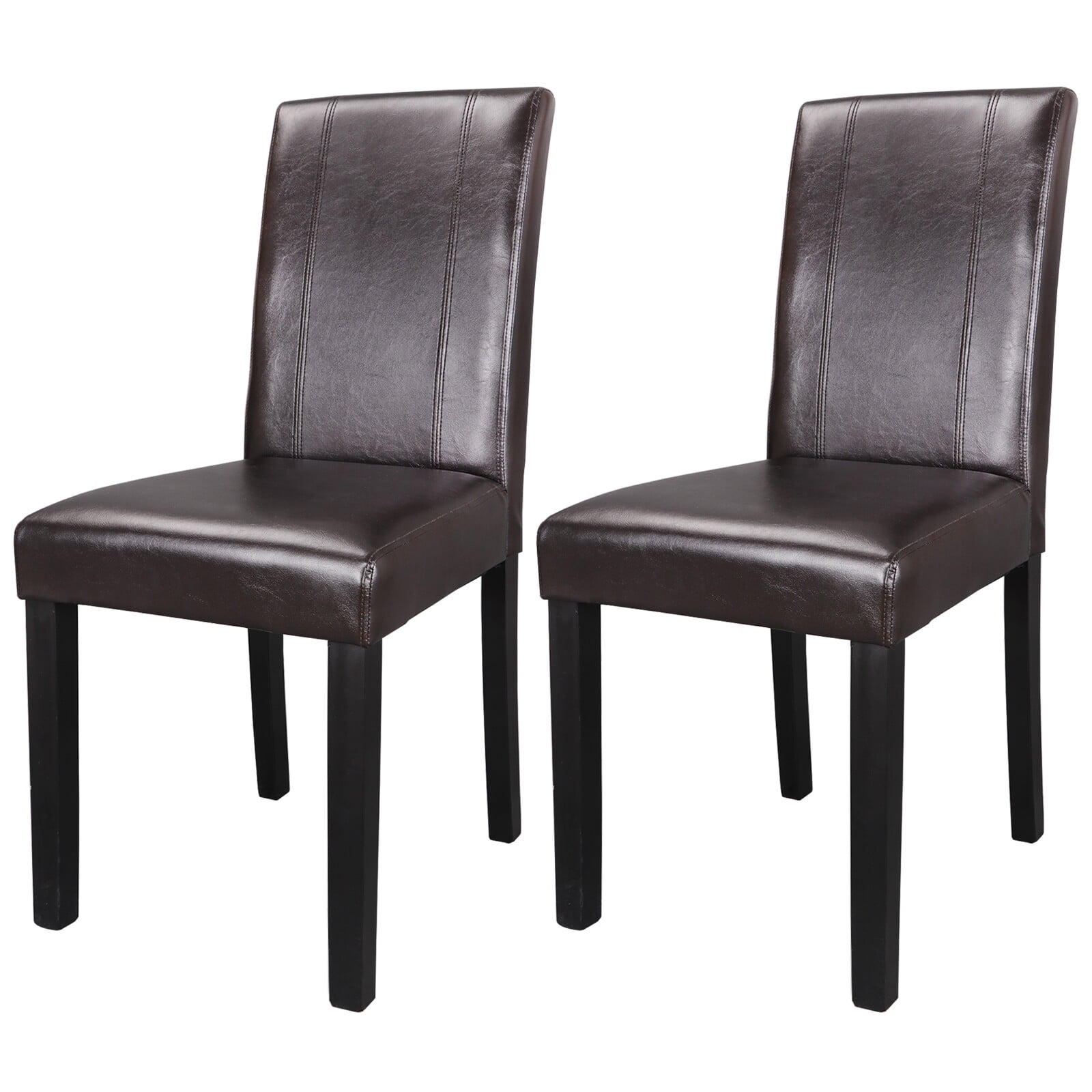 HomGarden 2 Pack Modern Upholstered Leather Indoor Dining Chair High-Back Padded Parson Chair Brown