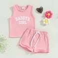 thumbnail image 2 of Okbabeha Toddler Girl Summer Clothes Newborn Sleeveless T-Shirt Shorts Outfits Daddys Girl Sets, 2 of 7