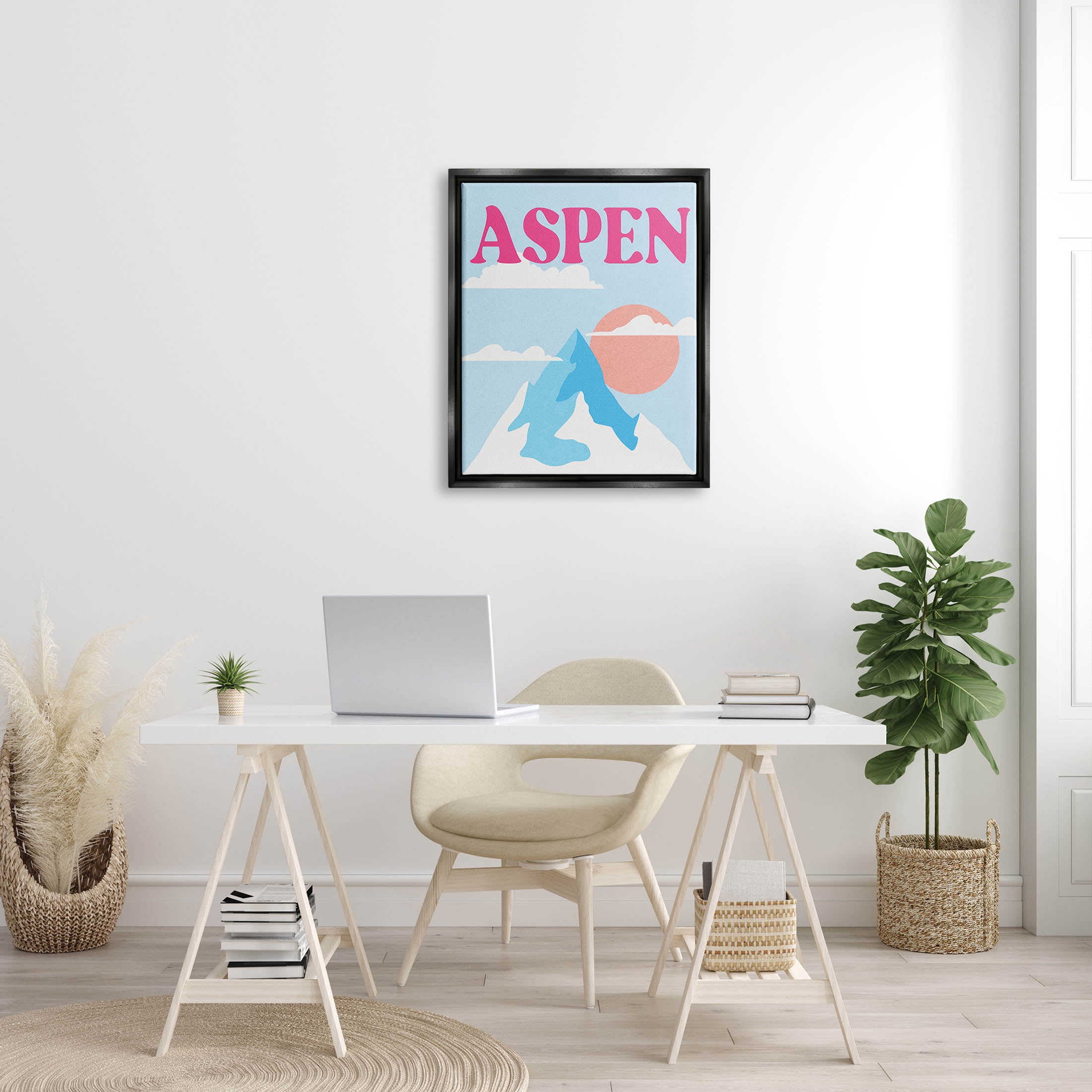 Stupell Industries Aspen Snowy Mountain Peak Graphic Art Jet Black Floating Framed Canvas Print Wall Art, Design by Lil' Rue