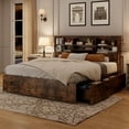 thumbnail image 2 of Garvee King Size Storage Wooden Bed Frame with Bookcase Headboard, 4 Drawers, Heavy-Duty Metal Slats, No Box Spring Needed, Rustic Style, Vintage Brown, 2 of 8