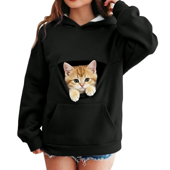 Hiijoy Girls Casual Hoodie Cat Pocket Long Sleeve Hooded Sweatshirt Kids Loose Pullover