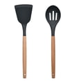 thumbnail image 1 of Juego de utensilios de silicona antiadherente de 2 piezas con mangos de madera redondeados para cocinar y hornear, 1 of 5