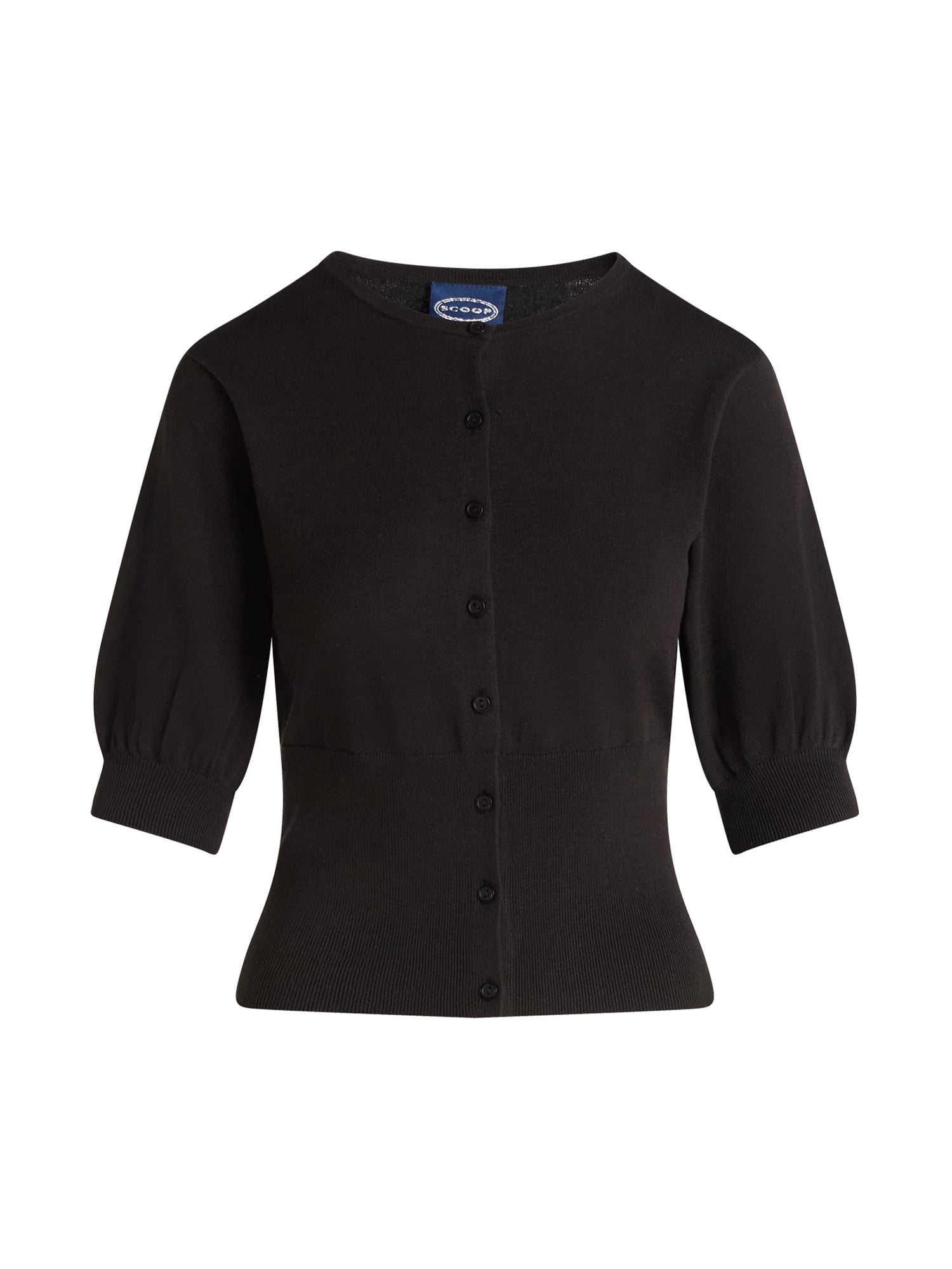Scoop Women's Missy Short Sleeve Crew Neck Tall Rib Cardigan Sweater, Sizes XS-XXL