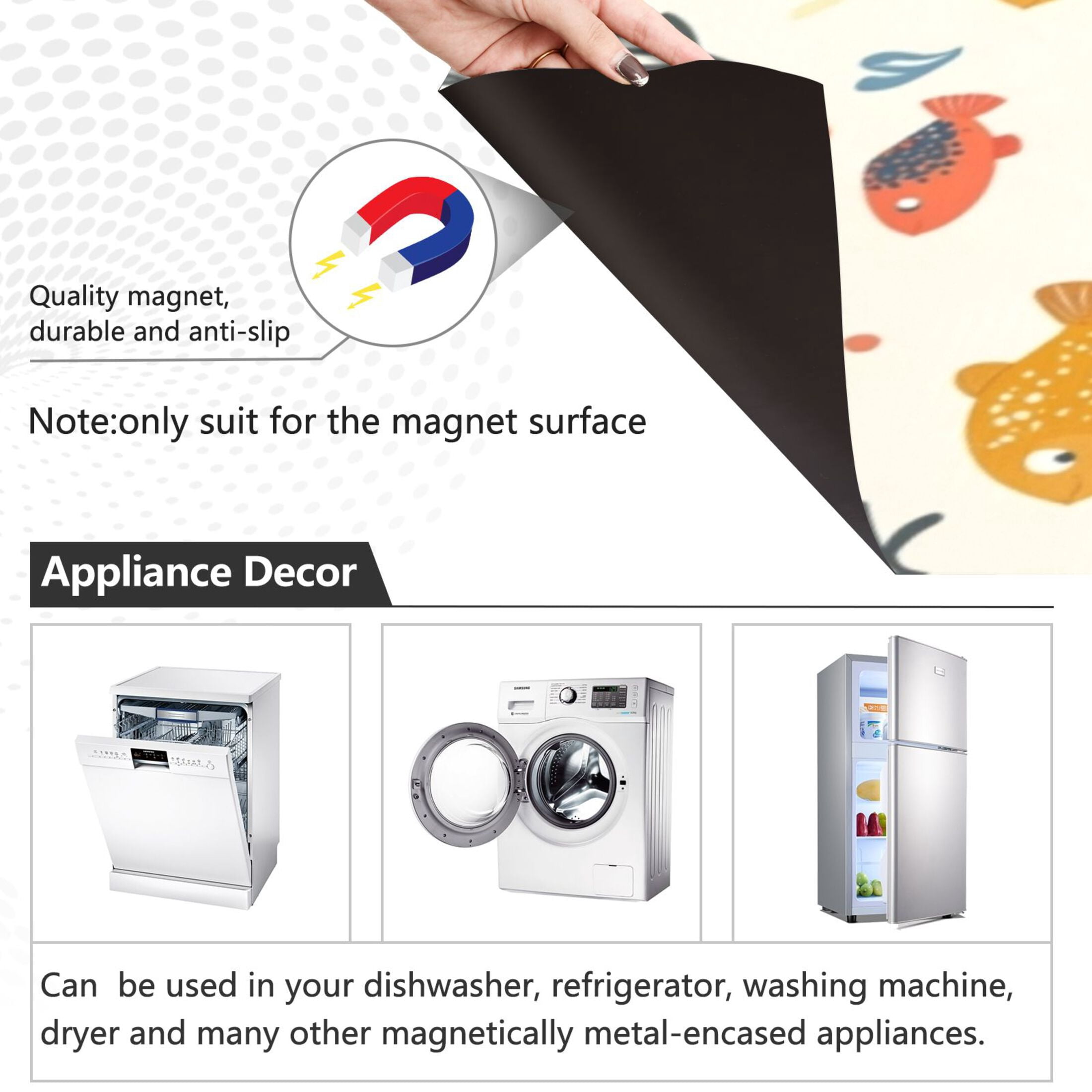 Dishwasher Magnetic Sticker 23x26 Inch Refrigerator Magnetic Sticker Washing Machine Magnetic Sticker Kitchen Panel Magnetic Sticker Home Decor Colorful Cute Little Fish Seamless