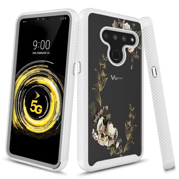 LG V50 ThinQ Case, KAESAR Graphic Design Shockproof Impact Resistant Protective Full-Body Rugged Clear Hybrid Bumper Case for LG V50 ThinQ 5G (White Flower)
