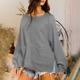 thumbnail image 4 of Yuyuzo Womens Casual Sweatshirts Round Neck Loose Comfy Solid Color Long Sleeve Slit Pullover Tops, 4 of 7