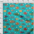 thumbnail image 2 of oneOone Cotton Flex Turquoise Blue Fabric Dot & Fish Artistic Sewing Material Print Fabric By The Yard 40 Inch Wide, 2 of 4