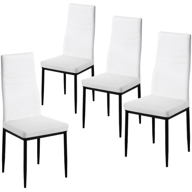 Omni House Kitchen Chairs Set of 4,Faux Leather Padded Seat Dining Chairs Full Back Dining Room Chairs with Chrome Legs,White