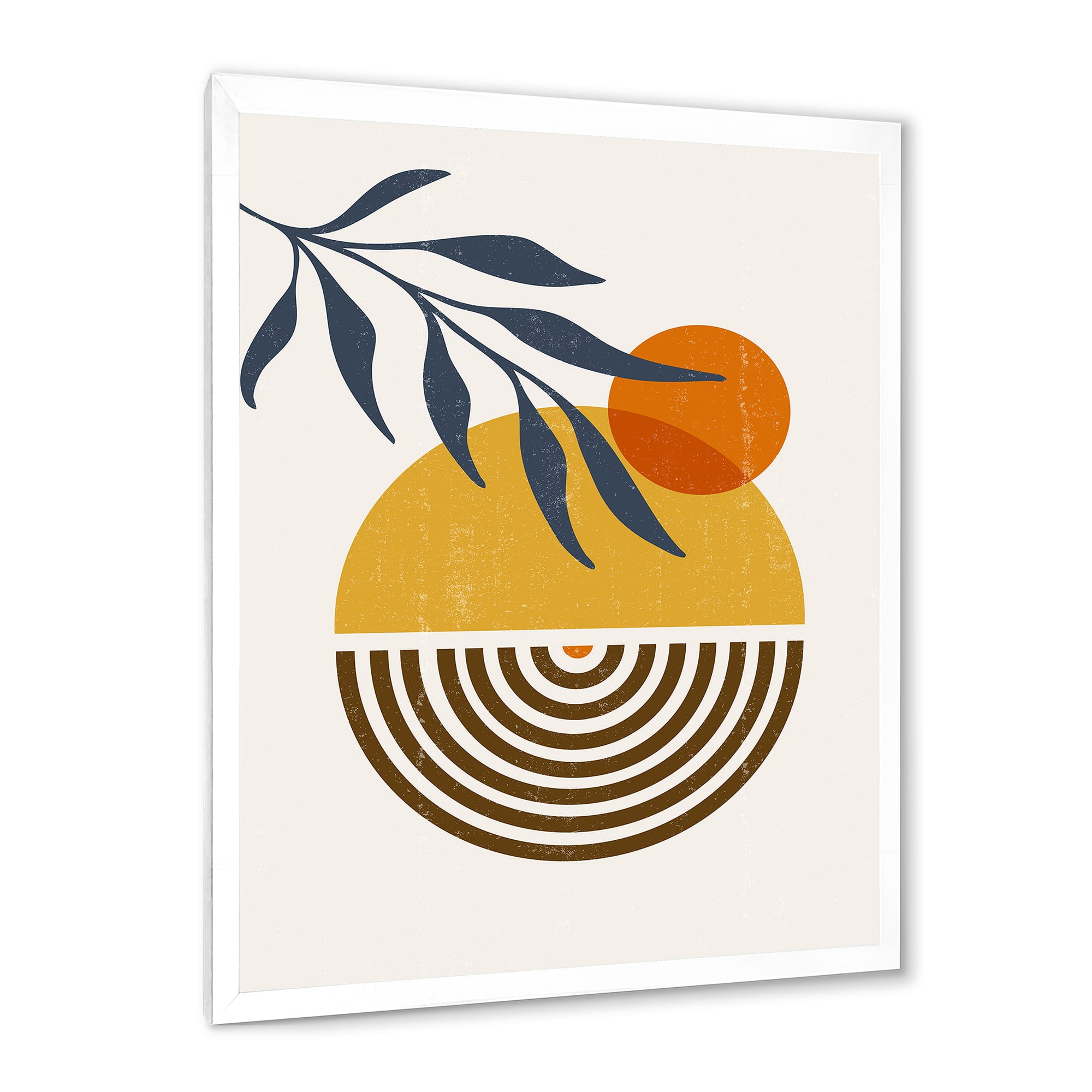 Designart 'Abstract Shapes With Botanical Minimalist Leaf IV' Modern Framed Art Print