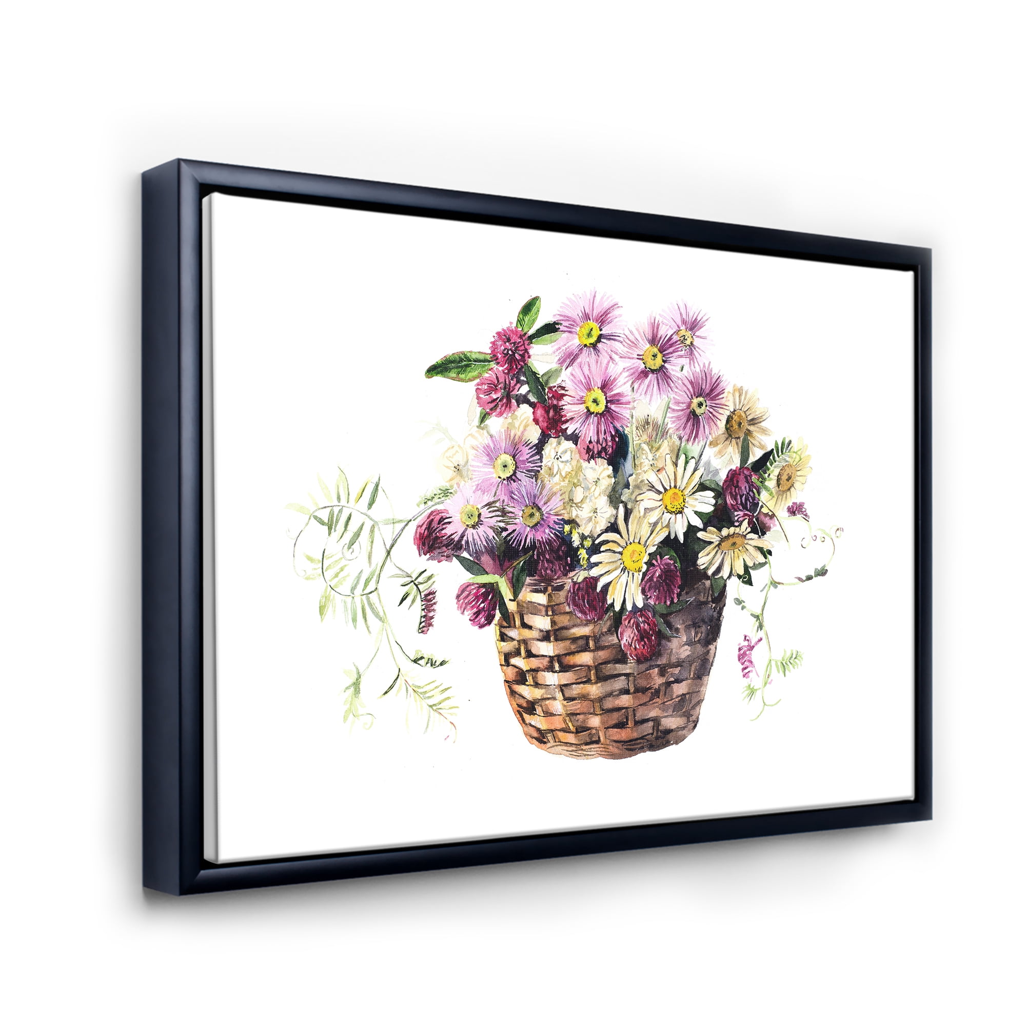 Designart 'The Basket Bouquet From Meadow Flowers' Traditional Framed Canvas Wall Art Print