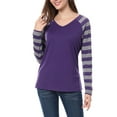 thumbnail image 6 of MODA NOVA Junior's Striped Raglan Long Sleeves V Neck Tee Shirt Purple M, 6 of 6