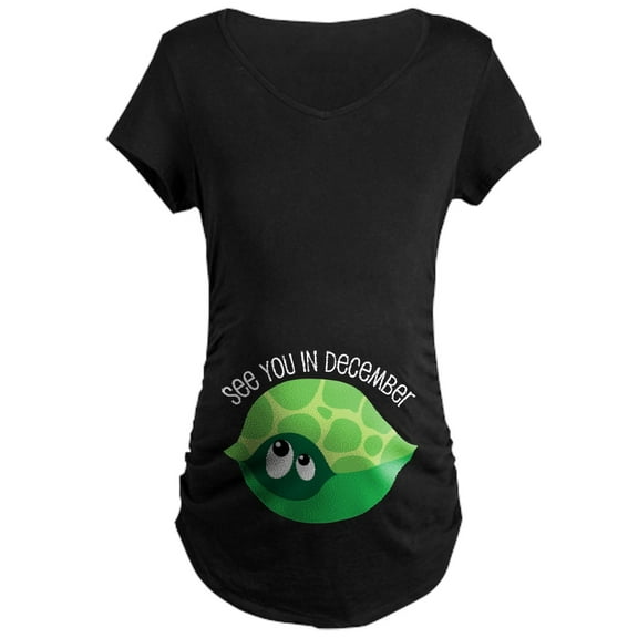 CafePress - December Due Date Belly Print Turtle Maternity Dar - Maternity Dark T-Shirt