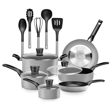 

Pots & Pans Basic Kitchen Cookware Black Non-Stick Coating Inside Heat Resistant Lacquer (15-Piece Set) One Size Gray