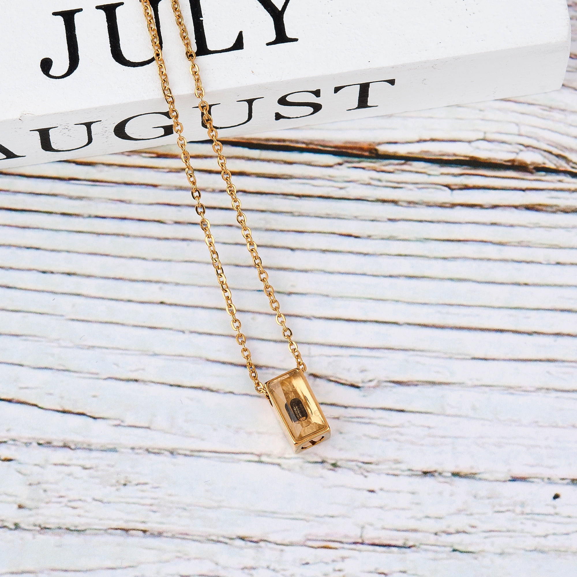 Anavia See You Cremation Necklace for Ashes, Mini See Through Urn Necklace, Mini Cube Cremation Pendant, Cremation Jewelry, Memorial Jewelry, Mini Urn-[Gold]