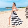 thumbnail image 6 of FORMRS Womens Long Sarong Beach Wrap Semi-Sheer Bikini Skirt Bathing Swimsuit Cover Up, Black and White Geometric, 6 of 7