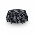 thumbnail image 3 of Floral Ottoman Cover, Chrysanthemum Blooming, 2 Piece Slipcover Set with Ruffle Skirt for Square Round Cube Footstool Decorative Home Accent, Standard Size, Indigo Pale Grey, by Ambesonne, 3 of 5