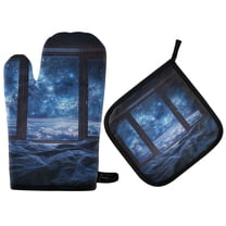 Yayeee Oven Mitts and Pot Holder Set of 2 Heat Resistant Kitchen Gloves Baking Hot Pad, Window Space