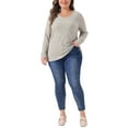 thumbnail image 2 of Agnes Orinda Women's  Plus Size  V Neck Long Sleeve Basic Ribbed Pitted Brushed Casual Tunic Blouse 2X Beige Brown, 2 of 6