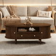 thumbnail image 1 of Noble House 39.3" Coffee Table,Walnut Finish with Drawer & Roll-Up Door,Open Storage Sofa Side Table,Walnut, 1 of 12