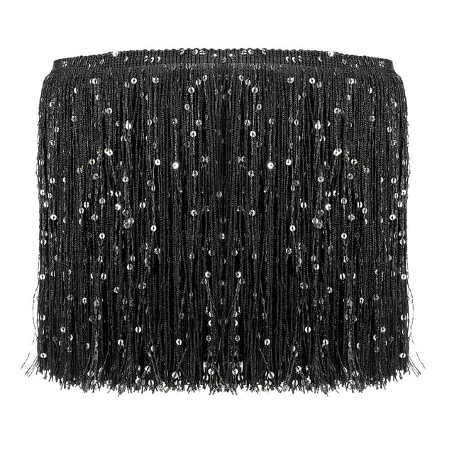 Uxcell Franges à Sequins, Franges de Couture à Franges pour Noir Latin 2 Yards x 8 Po