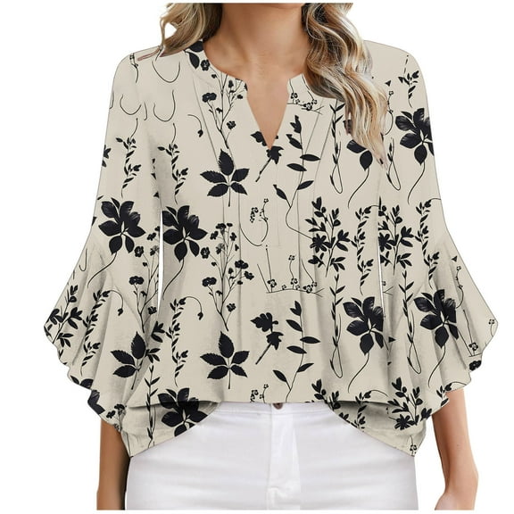 Xixinqiwan Women Tops,Summer Tops for Women V Neck 3/4 Sleeve Ribbed Knit T Shirt Going Out Fitted Tee Black L