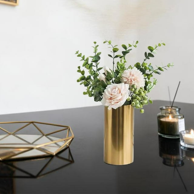Jarrón cilíndrico de metal para flores, dorado, sencillo, para flores artificiales, , cilíndrico, para decoración del hogar, dormitorio, esquina, 9 cm x 195 cm